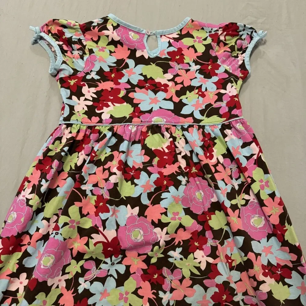 Hanna Andersson‎ A-Line Dress Girls 8 Multicolor Floral 100% Cotton Short Sleeve